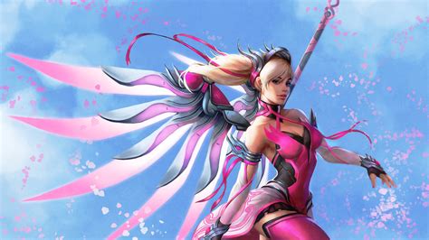 1920x1080 pink mercy overwatch wings fantasy digital art laptop full hd 1080p hd 4k wallpapers