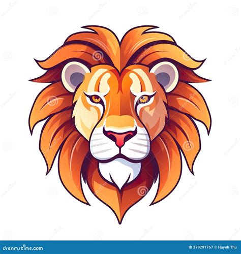 Lion Head Cartoon Style Color Minimalist Png Isolated Background