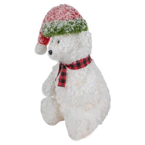 Northlight 21 Lighted Snowy Polar Bear In Red Plaid Scarf Outdoor