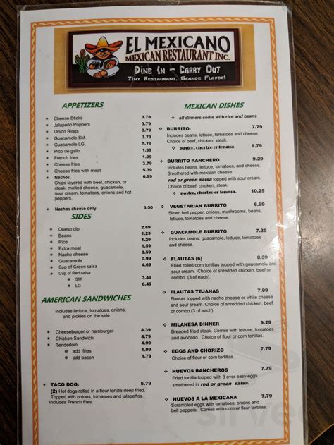 Menu For El Mexicano Restaurant In Peoria Il Sirved