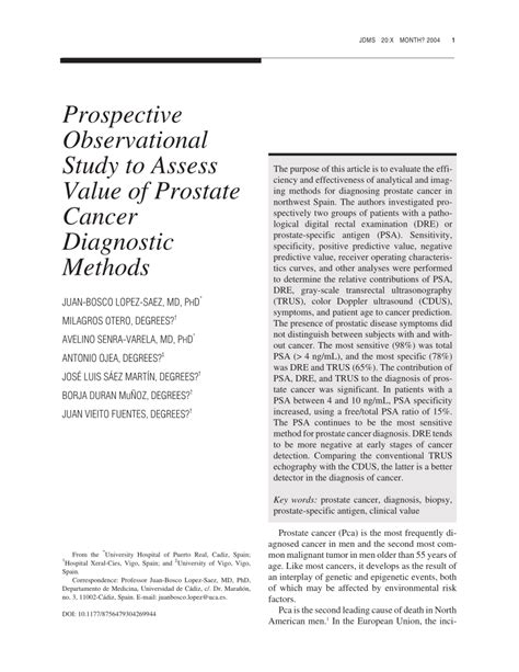 Pdf Prospective Observational Study To Assess Value Of Prostate Cancer Diagnostic Methods