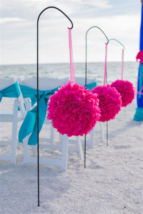 Hot Pink Aisle Kissing Balls Beach Wedding Planner Beach Wedding