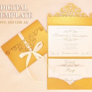 Svg Trifold Wedding Invitation Template Pocket Envelope Lace Wedding