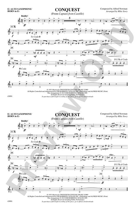 Conquest (from Captain from Castille): E-flat Alto Saxophone: E-flat