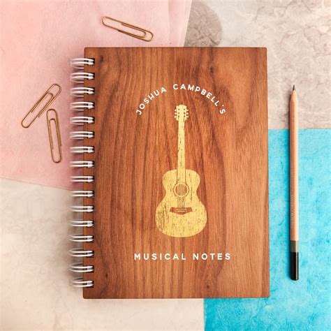 Personalised Musical Notes Gold Walnut Notebook By Oakdene Designs