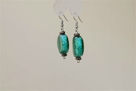 Murano Foil Glass Bead Earrings One Pair Turquoise Green Etsy