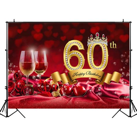 Happy 60th Birthday Backdrop Red Rose Flower Crown Photo Background