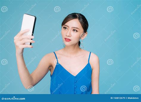 Selfie Time Joyful Young Women Making Selfie By Her Smart Phone Stock