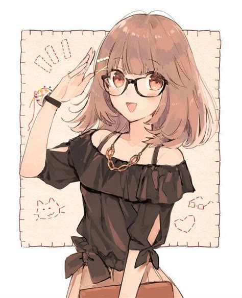 Cute Anime Girl With Brown Hair And Glasses Free Download Wallpaper