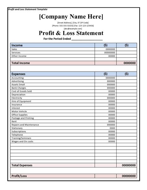 Ytd Income Statement Template