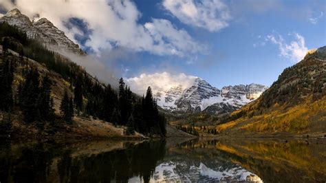 Grass Forest Fall Path Mountains Landscape Lake Nature Snowy