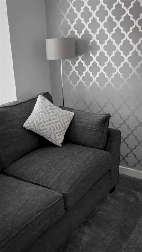 Camden Trellis Wallpaper Soft Grey Silver Feature Wall Living Room