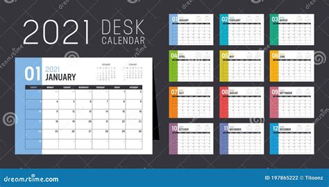 2021 Desk Calendar Stock Vector Illustration Of Colorful 197865222
