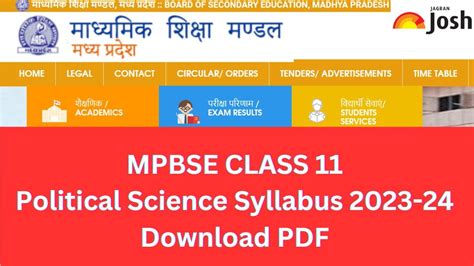 Mp Board 11th Political Science Syllabus 2023 24 Download Mpbse Class