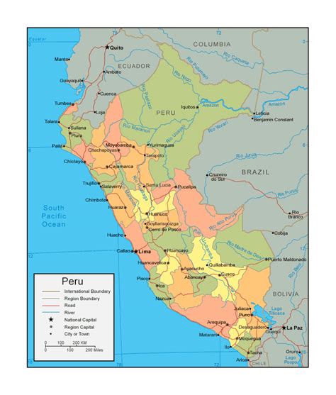 Mapa Político Y Administrativo De Perú Con Carreteras Y Principales