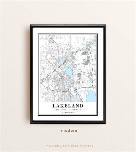 Lakeland Florida Map Lakeland Fl Map Lakeland City Map Etsy
