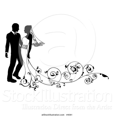 Vector Illustration Of A Black And White Silhouetted Wedding Couple