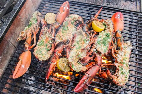 grilled lobster with garlic butter recipe over the fire cooking