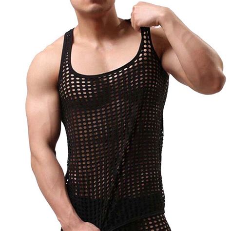 Fishnet Men Sexy Transparent Bodybuilding Stringer Tank Tops Fashion