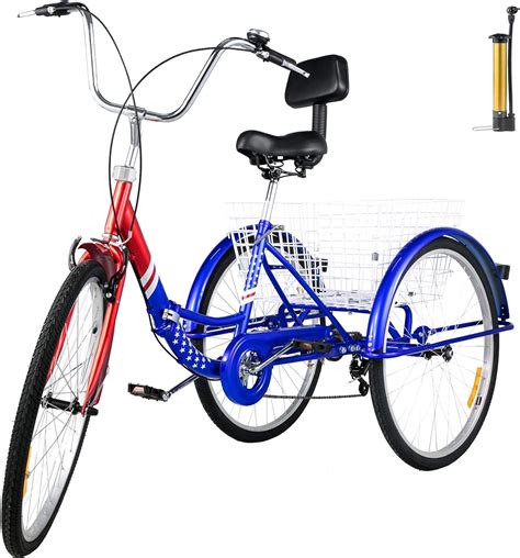 Bkisy Adult Folding Tricycle 7 Speed 24 Inch Three Wheel Cruiser Bike