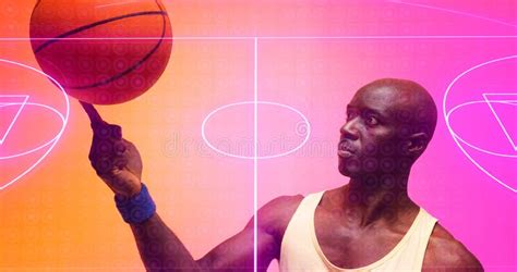 Bald African American Basketball Player Spinning Ball On Finger Over