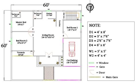 60 X 60 House Plan Cad File Cadbull