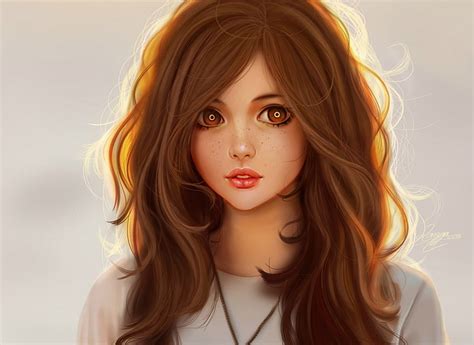 Hd Wallpaper Brown Haired Girl In White Shirt Cartoon Character Face Freckles Wallpaper Flare