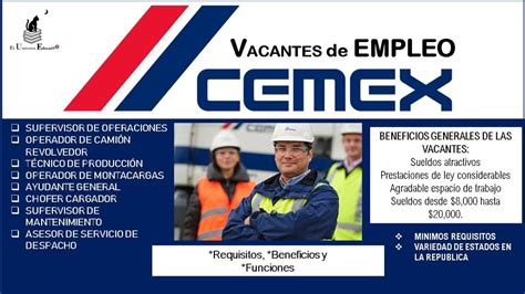 Cemex 👷🏻‍♀️ 👷🏻 Empleo Y Vacantes Bolsa De Trabajo 2022 2023 Beneficios Requisitos Postulación