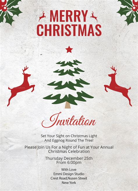Printable Christmas Party Invitation Template In Adobe Photoshop