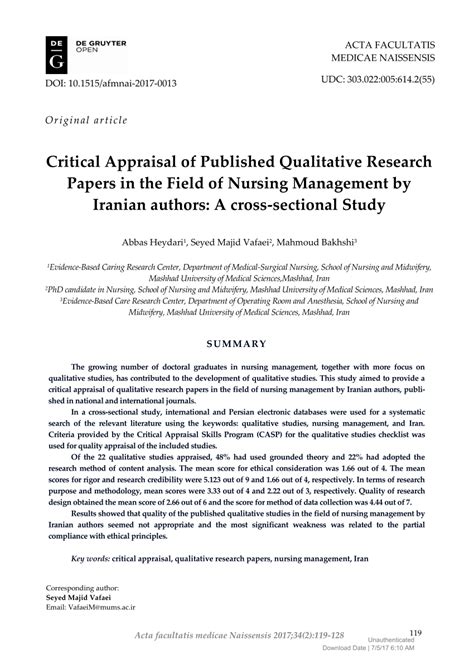 Our experts specialize in research paper editing, so let us finalize your paper or have us write it for you. (PDF) Critical Appraisal of Published Qualitative Research ...