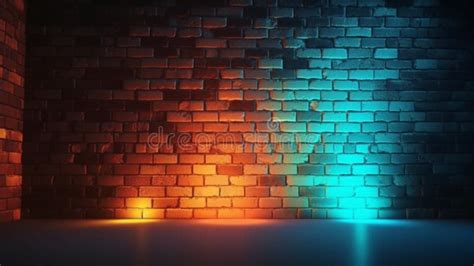 Brick Walls And Neon Light Background Brick Walls Neon Rays And Glow Stock Illustration