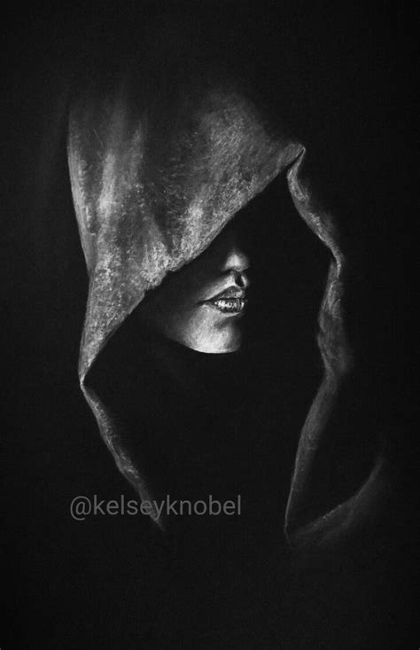 white charcoal on black paper drawing by kelseyknobel unknown artist used for reference photo