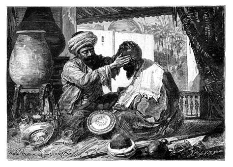 Cliente De Barbeiro árabe História E Cultura Do Norte De áfrica Ilustração Antiga Da Safra Do