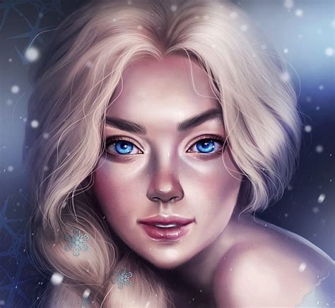 free download elsa fanart art luminos queen blonde winter girl snow sandramalie face