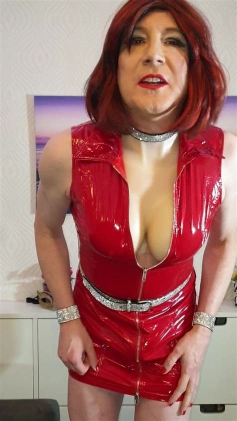 sissy lucy wanking her big uncut cock in pvc dress tranny xhamster