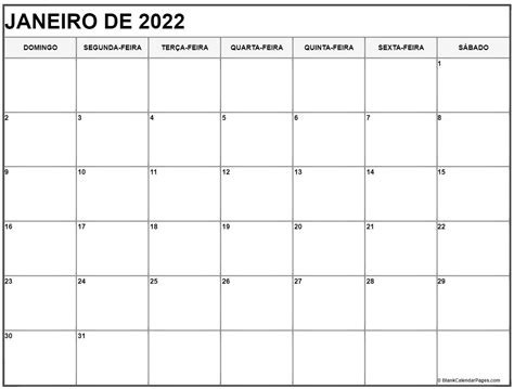 Janeiro De 2022 Calendario Grátis Em Português Calendario Janeiro