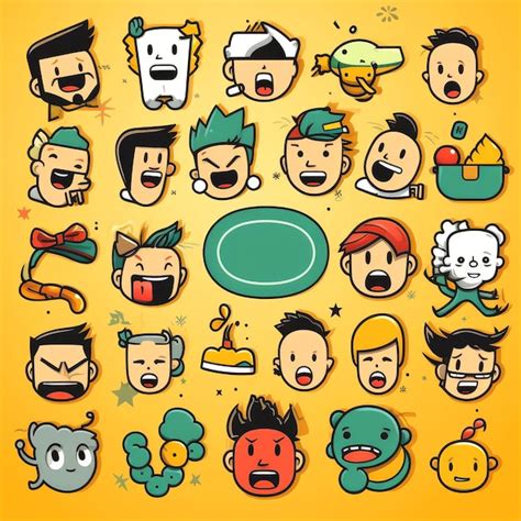 Premium Ai Image Set Of Cartoon Faces Expressions Face Emojis