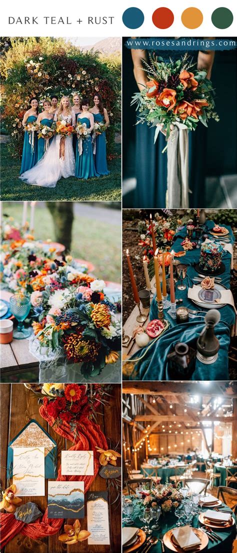 Dark and light rose gold hair inspo to bring to your next appointment. Dark Teal and Rust Fall Wedding Color Ideas for 2021 | Roses & Rings