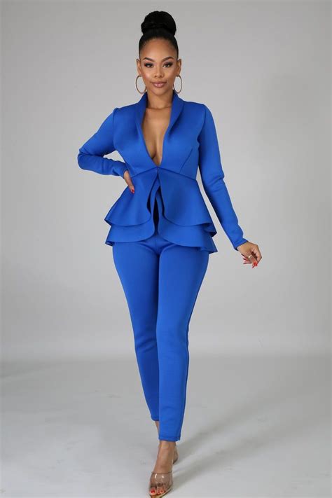 Tulip Blazer Pant Set Lace Suit Elegant Pants Suits Blue Suit Outfit