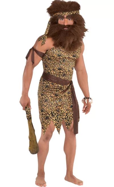 Adult Mens Caveman Costume Set One Size Cave Man Leopard Animal Print