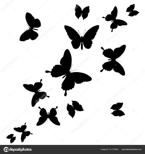 Black Silhouettes Butterflies Isolated White Background — Stock Photo