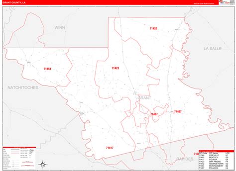 Grant County La Zip Code Wall Map Red Line Style By Marketmaps Mapsales