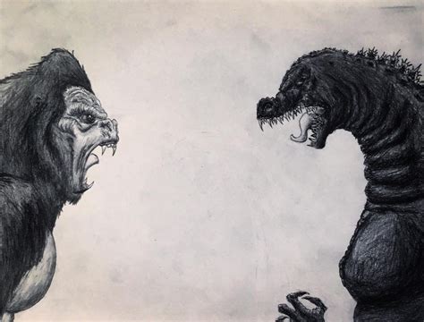 Drawing godzilla and king kong face off from the 2021 movie 'godzilla vs kong' using coloured pencils and airbrushed background. King Kong vs. Godzilla Drawing. by Kongzilla2010 on DeviantArt
