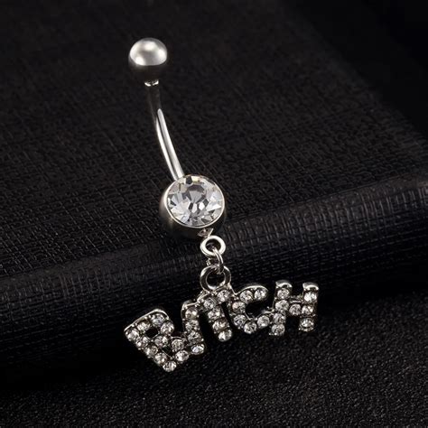 2pcs 316l surgical steel body piercing jewelry stylish bitch letter dangle navel ring round