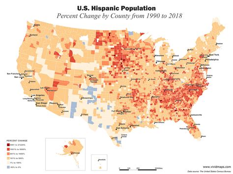 U S Hispanic Population Percent Change By County Vivid Maps