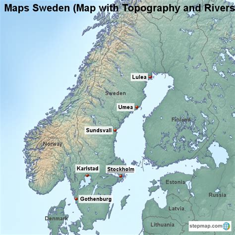 Stepmap Maps Sweden Map With Topography And Rivers Landkarte Für