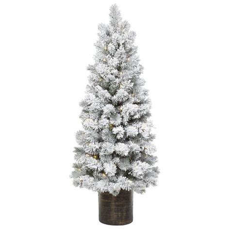 5 Pre Lit Flocked Virginia Pine Potted Artificial Christmas Tree Clear