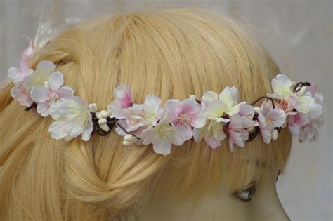Sale Pink Cherry Blossom Flower Crown Wedding Headpiece Etsy