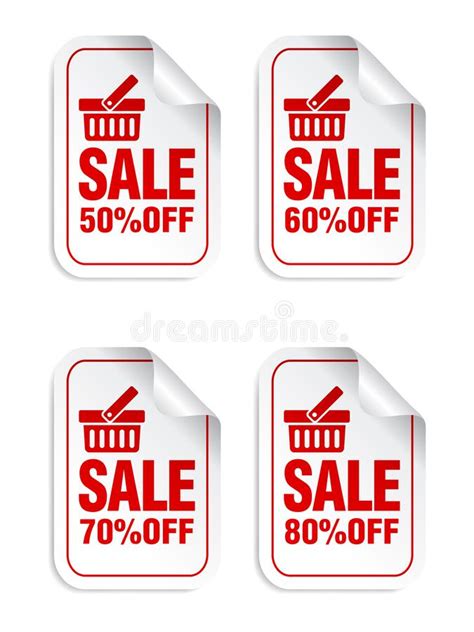 Sale Stickers Set With Shopping Basket Sale Stickers 50 60 70 80