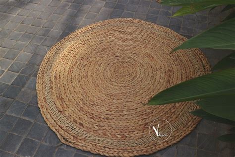 Handwoven Round Rattan Rug Water Hyacinth Round Carpet Etsy
